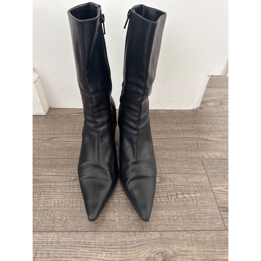 Cole Haan City Black Leather Pointed Toe Kitten Heel Boots Italy D13044 Womens 9